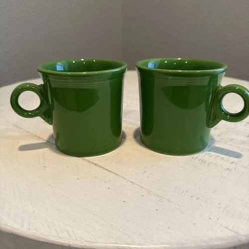 2 FiestaWare Shamrock Green Coffee Mugs O RING Handle Homer Laughlin US