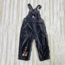 Vintage Disney Store Size 24 Months Grey Velour Mickey Embroidered Overalls Y2K