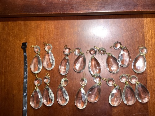 1  1/2"  Lot Of 16 Teardrop Crystal Chandelier Prisms With Octagon Bead At Top