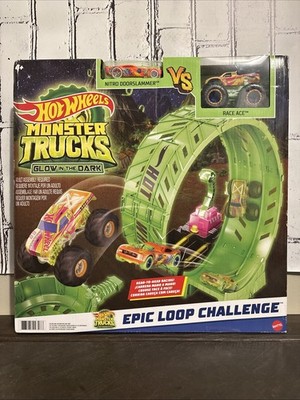Hot Wheels Monster Trucks Glow In The Dark Epic Loop Challenge Play Set NEW