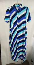 M&S Dress UK 10 Viscose Geometric Blue White Maxi Button Down