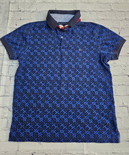 Tommy Hilfiger Men  s Slim Fit Polo Shirt S Blue Geometric Monogram Short Sleeve