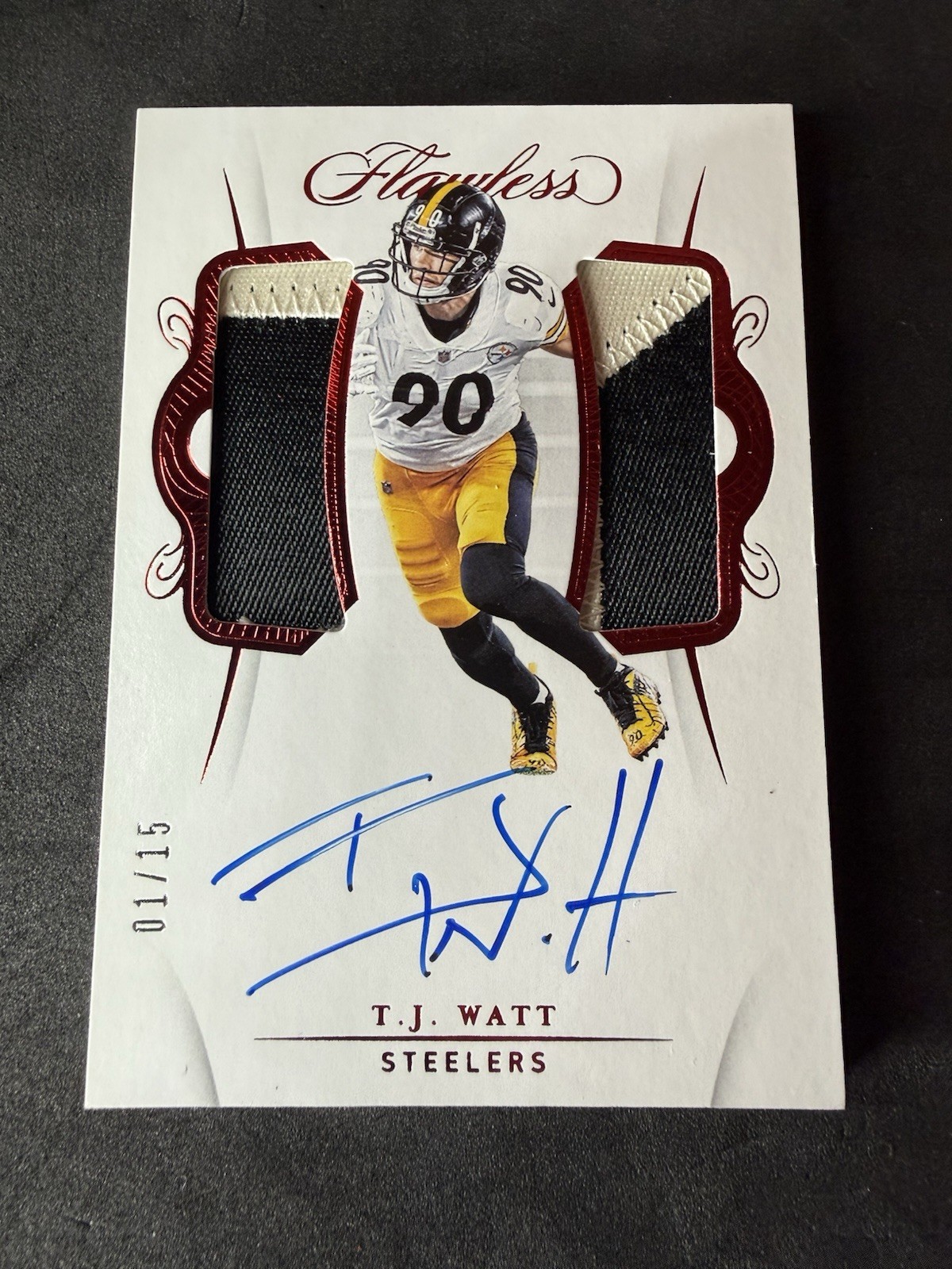 2020 Panini Flawless TJ Watt Dual Patch Auto #/15 Ruby Steelers