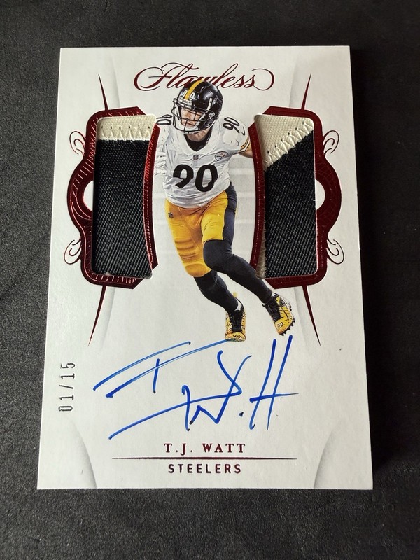 2020 Panini Flawless TJ Watt Dual Patch Auto #/15 Ruby Steelers