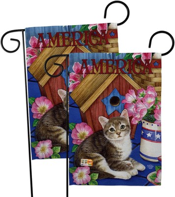 America Proud Kitten Cat Garden Flag 2pcs Pack Meow Spoiled Paw Fur Pet Natur...