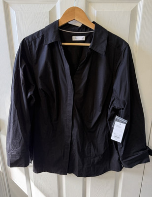 Croft & Barrow Black Collared Button-Up Long Sleeve Cotton Blouse Plus Size 0X