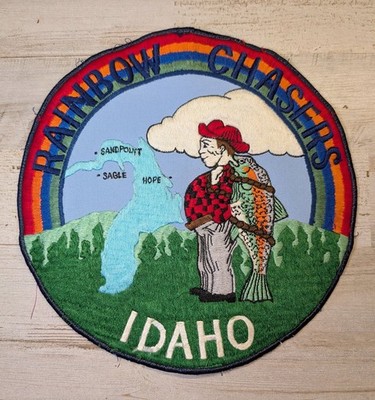 Vintage Rainbow Chasers Idaho LARGE Embroidered Patch Trout Fishing Sandpoint