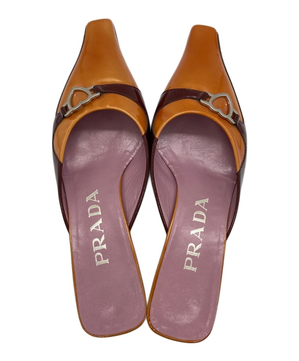 靴 PRADA Heart Leather Mules PRADA Heart Motif Bicolor Mules Patent Woman's 34.5 / 22.5m