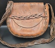 Vintage Floral Hand Tooled Leather Saddle Bag Purse Boho
