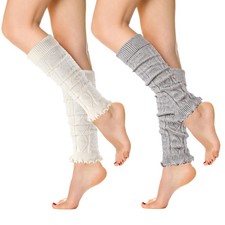 2 Pairs Women Leg Warmers Thick Fashion 80s Ribbed Knitted Cotton Socks
