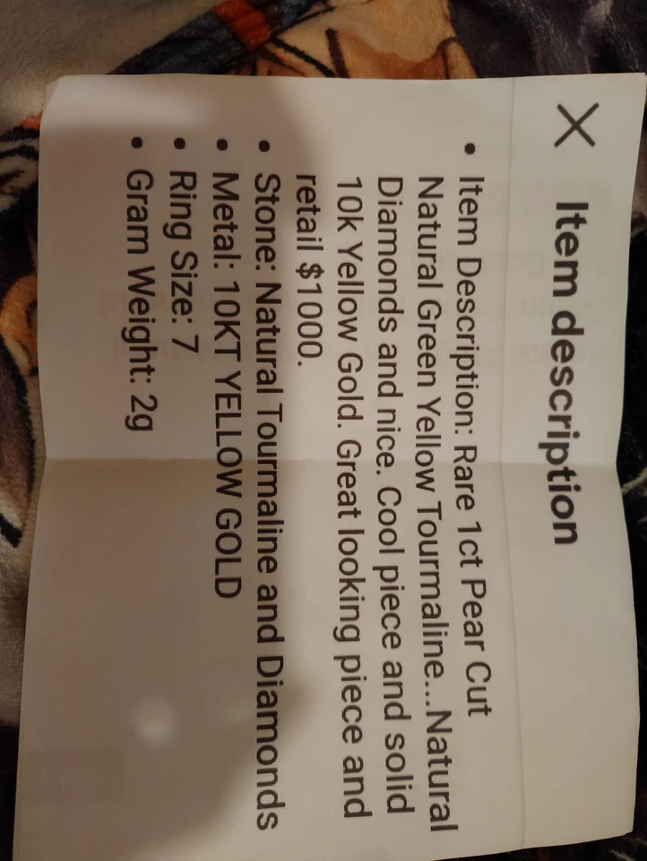 1ct Pear Cut Natural Green Yellow Tourmaline Diamond 10k Gold Ring - Image 2 of 4