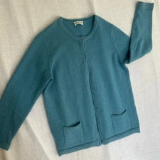 Fella Hamilton Blue Lambswool & Angora Button Up Cardigan Size 12