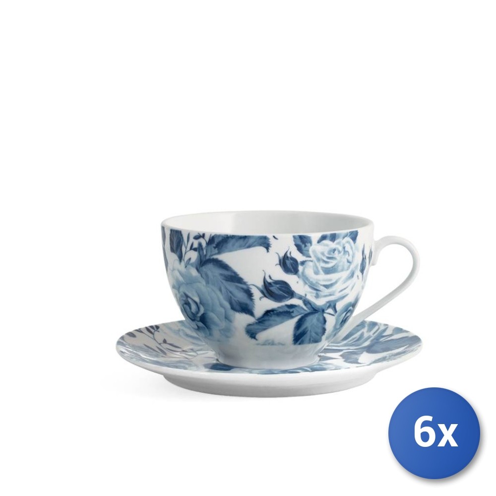 6X Jumbo Cups Pcl Blue Rose With Plates Cc370 H&H