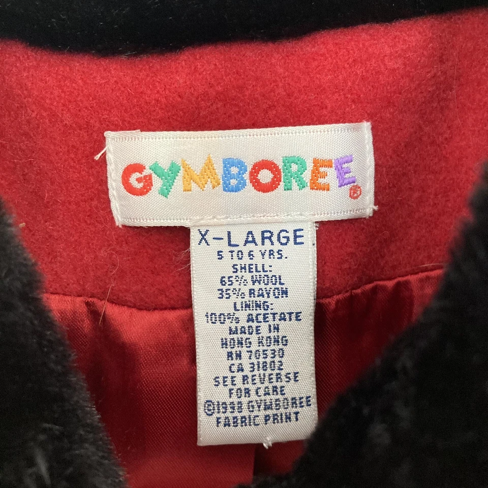Abrigo Princesa Vintage Gymboree Niñas 5/6 Rojo Lana Negro Terciopelo Etiqueta Arco Iris Foto 4 de 4