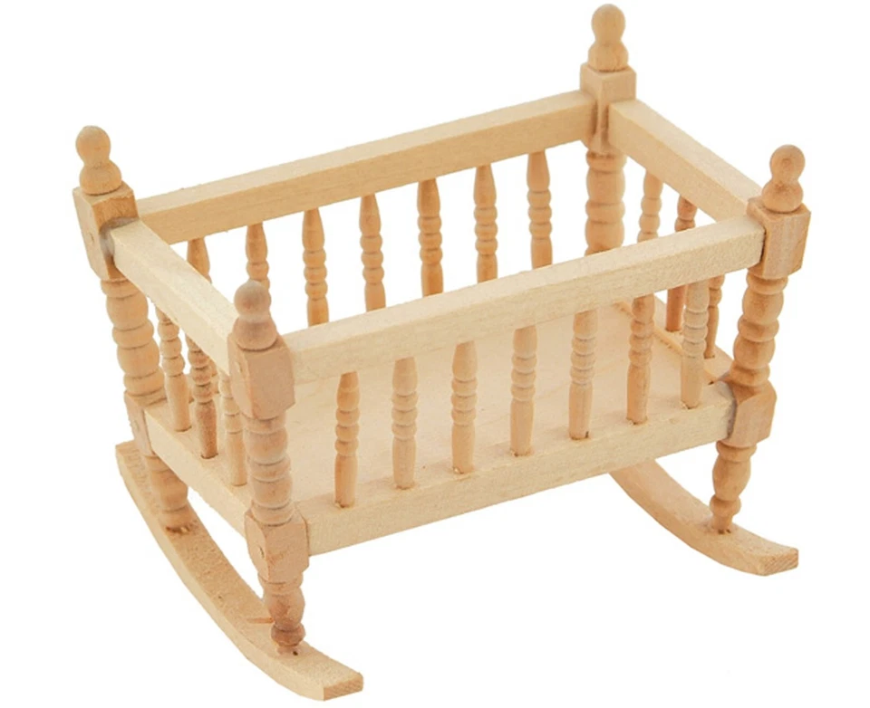 Dolls House Natural Finish Wooden Rocking Cot Cradle 1:12 Scale BEF024 tumdee - Image 2 of 4