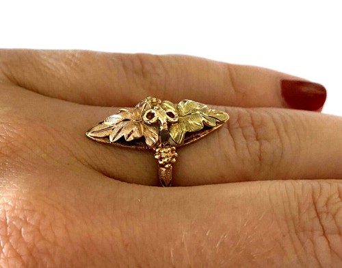 Vintage BHG Black Hills Gold 10K Solid Yellow Gold 12K Leaf Ladies Ring Sz 5.75 - Picture 3 of 12