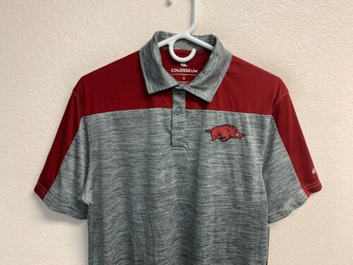 New Arkansas Razorbacks Men's Polo Shirt Size Small Gray Colosseum Sports Pig - Picture 2 of 10