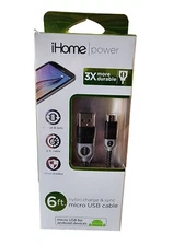 iHome 6 Foot Double Injected Nylon Braided Dual Strain Braided Micro USB Charge