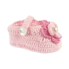 NWT Baby Deer Crocheted Pink Baby Shoes Girls Newborn 0-3 M Flower Pearl