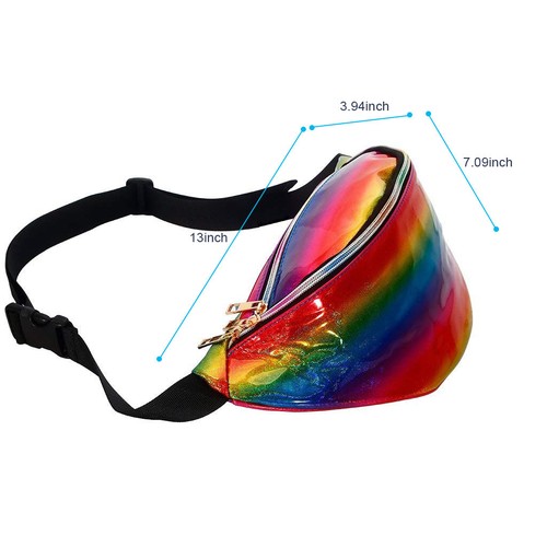 Women Men Iridescent Holographic Fanny Pack Shiny Waist Bag Hip Purse Travel Bag - Picture 6 of 27