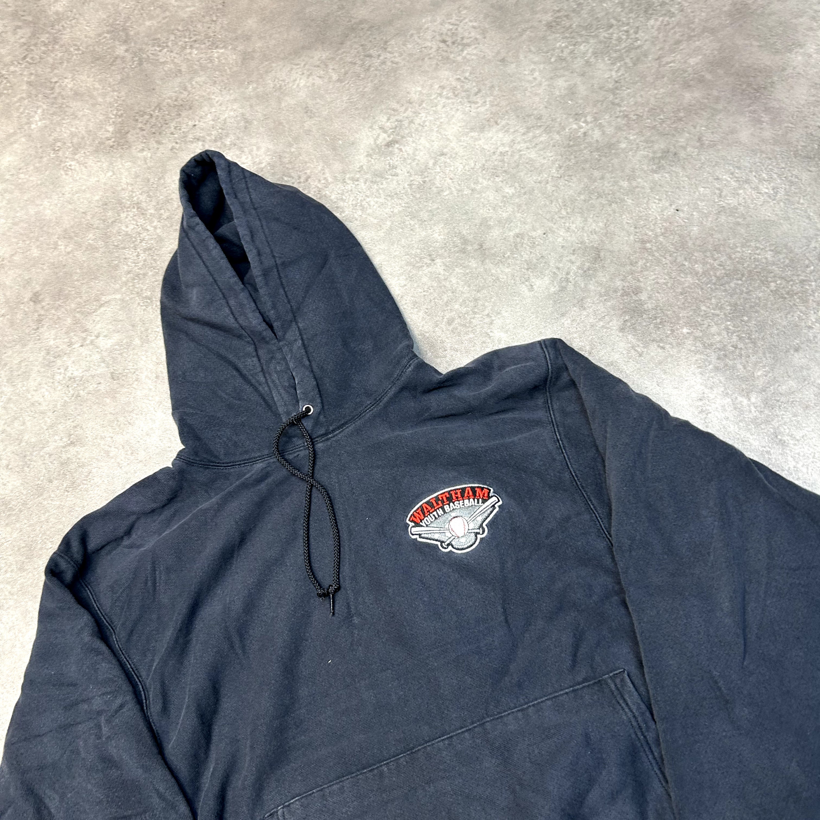 Champion Baseball Hoodie Mens Medium Pullover Sports Sweatshirt, Navy image 3