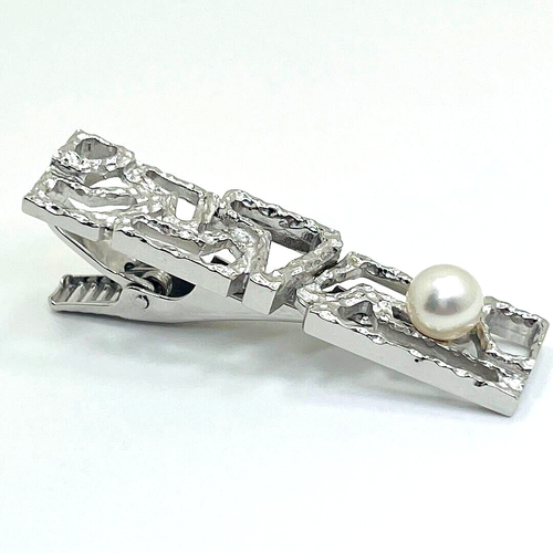 OLD TASAKI JAPAN Akoya 6.8mm Pearl Silver Tie Bar Clip OOP - Afbeelding 5 van 10