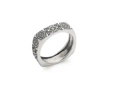Men's 925 Silver Ring - Square Band - Ethnic Tribal - Engraving