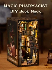 3D Wooden Puzzle Magic Pharmacist DIY Miniature House Book Nook with Dust Cover