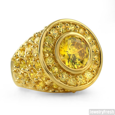 JewelryFresh 10.5 Carat Canary CZ Big Rocks Gold Mens Ring