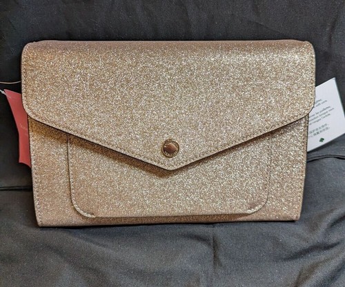 Kate Spade Tinsel Glitter Fabric Flap Crossbody Bag Rose Gold K9336 New - Picture 5 of 10