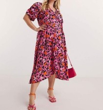 SIMPLY BE LADIES PINK ANIMAL PRINT JACQUARD WRAP MIDI DRESS NEW (ref 242) SALE