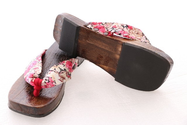 K-G-01-3 Pink Flowers Geta Japan Wood Sandal Tabi Kimono Geisha Toe Post | eBay