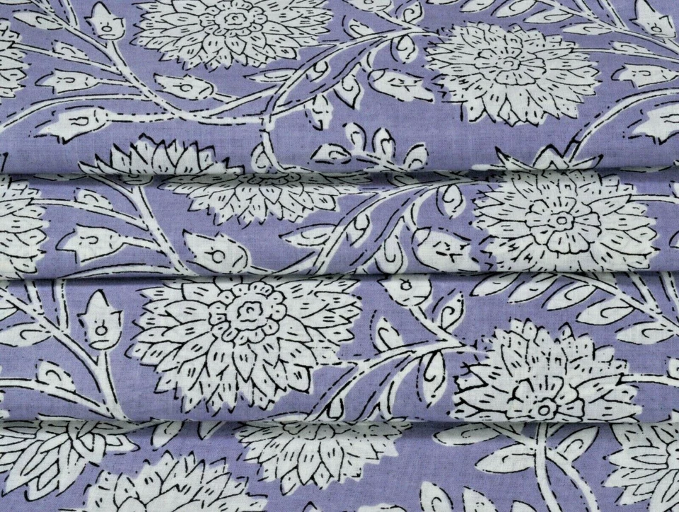 Novo tecido indiano de algodão com estampa de bloco de mão costura corrida artesanato solto 5 jardas - Imagem 3 de 4