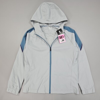 Castore Mens Rain Jacker Grey Medium Hooded Full Zip Waterproof Lightweight