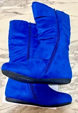 Top Moda Womens Bank-81 Mid Calf Round Toe Zipper Royal Blue Flat Boots Size 6.5