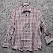 Tasso Elba Shirt Mens XL Red Tan Plaid Geometric Long Sleeve Button Up Casual
