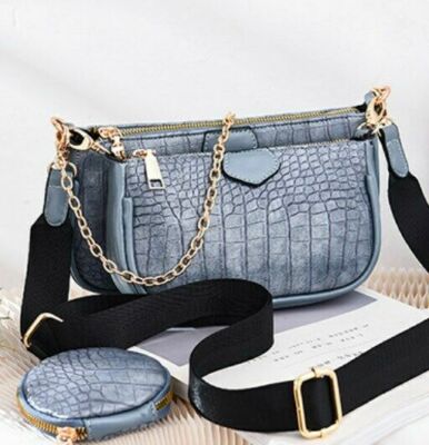 Women Small Blue 3 pcs crocodile pattern shoulderbags handbags messsenger bags