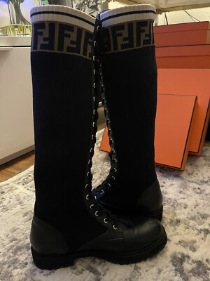 Fendi Black Rockoko Biker Combat Boots Size 37 | eBay