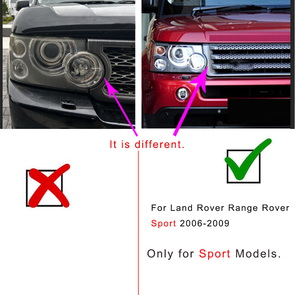Pair Of Clear Headlight Lens Covers For Land Rover Range Rover Sport 2006-2009 – Polycarbonate, Left & Right