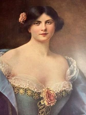 1910 Pretty Girl Art ORIGINAL Print Pin Up Artist  ? Edwardian Busty Beauty