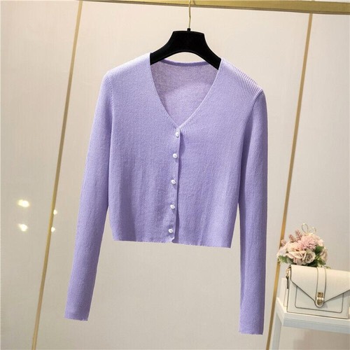 Womens Ice Silk Knit Summer Cardigan Shirt V-neck Button Short Sweater Slim Top - Bild 30 von 31