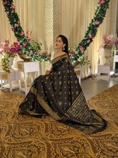 Elegant Black Pure Silk Saree  100 Silk  Designer Wedding Indian Sari