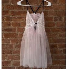 NWT Victoria's Secret Pink Lace Tulle Babydoll Chemise Lingerie L Coquette Sheer