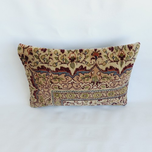 Floral Rug Pillow Cover , Throw Carpet Pillow, 16x24 in Handmade Rug Pillow - Picture 3 of 9