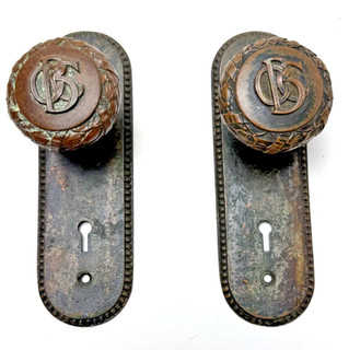 Pair Bronze Door Knob from Historic Old Colony Building Chicago with Back Plates