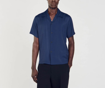 Sandro Paris Herren Hemd Navy Kurzarm Viskose Gr. XL SHPCM01017