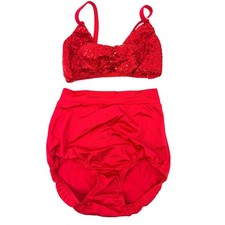 Kelle dancewear 2pc Red costume jazz lyrical sequence bra child med. New