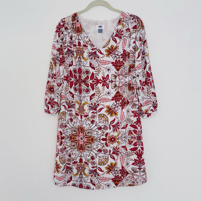 Old Navy Floral Shift Dress White Pink Tropical Resort Size S