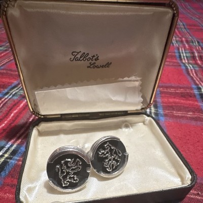 Talbot's Lowell Men's Signed Silver Metal Round Bullet Back Cufflinks