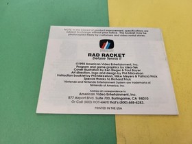 Nintendo NES Instruction Manual Rad Racket Deluxe Tennis II NM